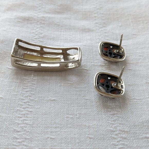 MOP & Sterling Pendant & Earrings with 19" Italy Figaro Chain - Picture 11 of 12